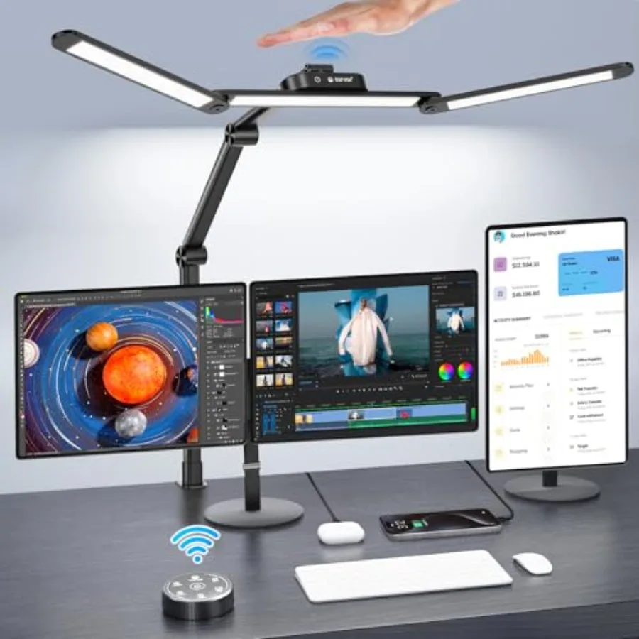 LED Desk Lamp Architect Desk Lamps for Home Office with Gesture Switch and Remote Control 24W Bright Desk Light with 50 Light M