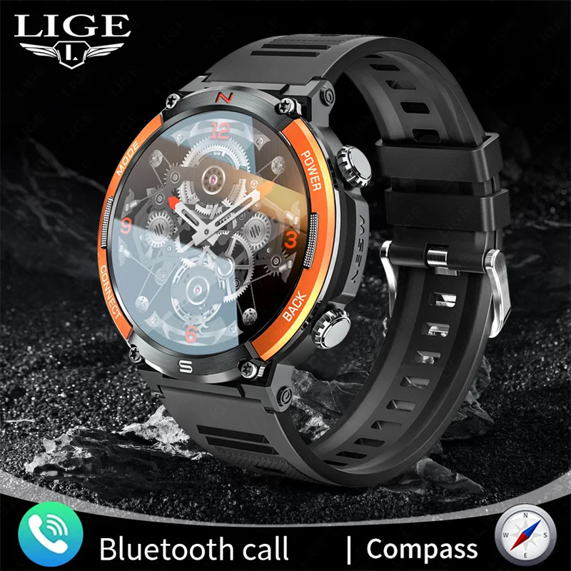 

LIGE New Smart Watch Men Outdoor Sport Fitness Compass Bracelet IP68 Waterproof Bluetooth Call Health Smartwatch For Android IOS