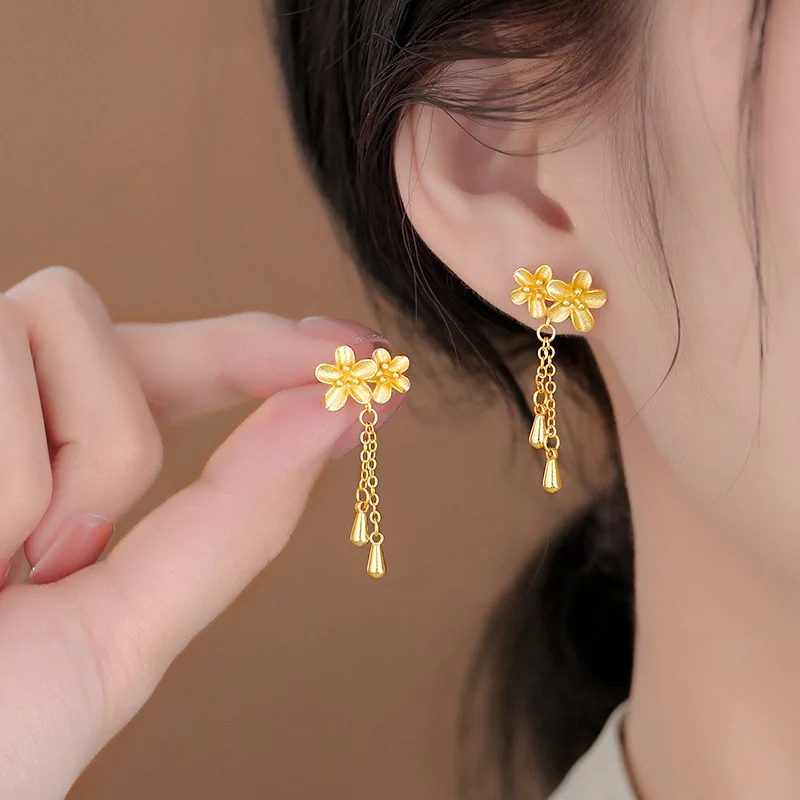 Ancient Golden Stamen Earrings Tassel Flowers Fashionable And Versatile Jewelry Ear Wire for Women Creative Design Earrings