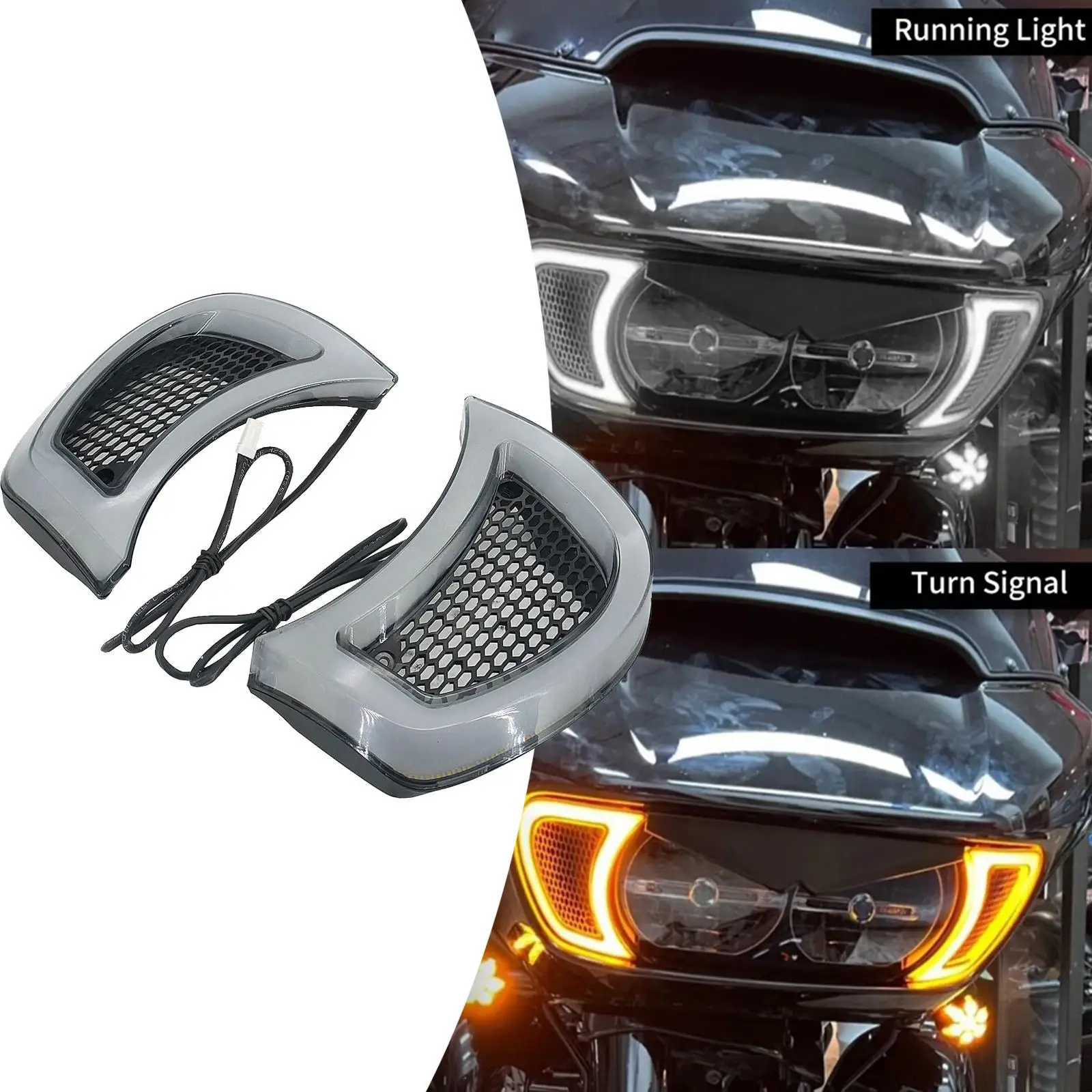 

2Pcs Motorcycle Headlights Vent Accent Riding Turn LED Indicator Side Lights for Touring Fltrx 2015-later