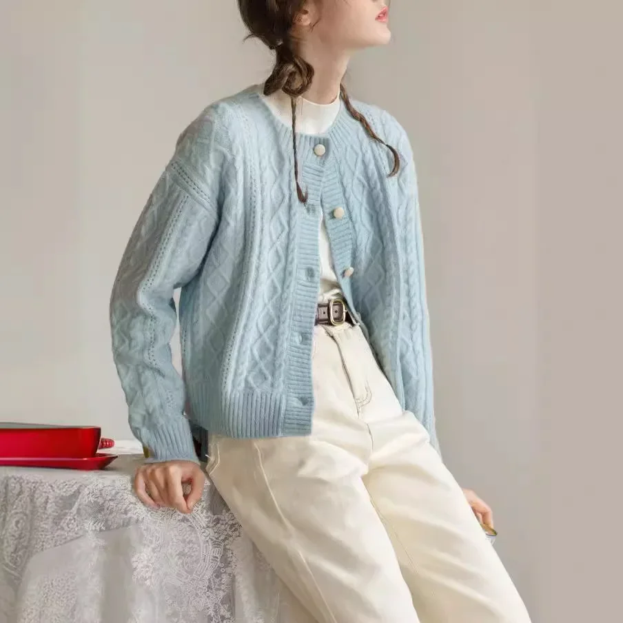Loose round Neck Sweater Soft Cozy Women's Fashion from China Comfortable All Day Wear Sweet Style Sheep Cashmere Open Cardigan