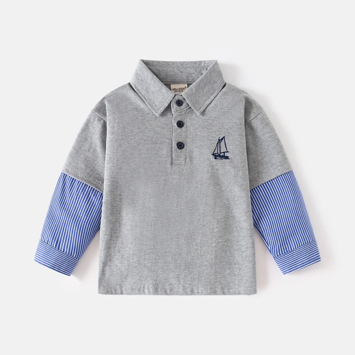 Sailboat Boys Polo T-shirts Spliced Sleeve Kids Toddler Tops Tees Spring Summer Children's Clothes