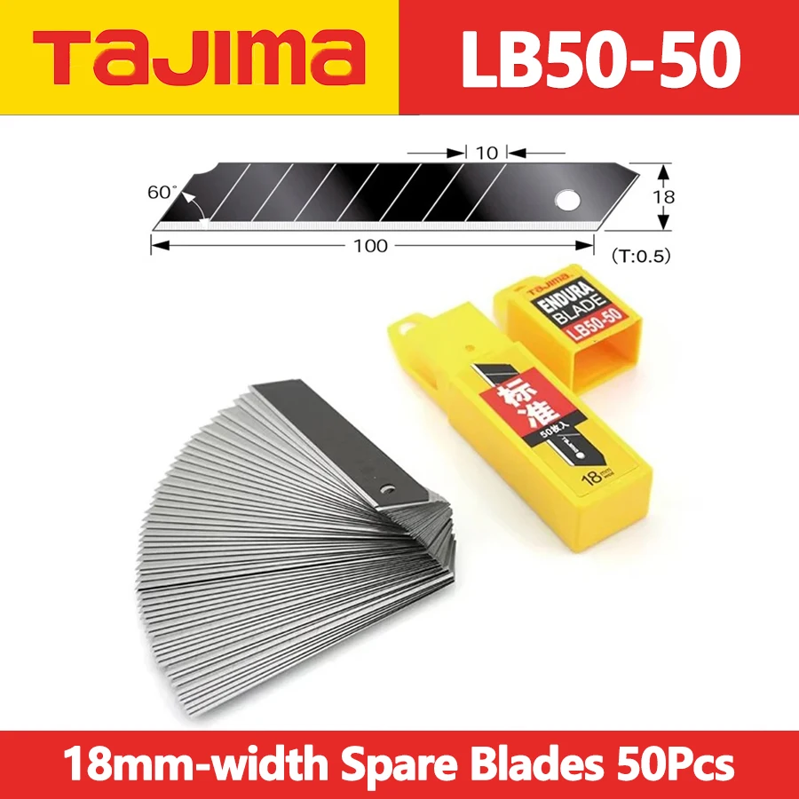 TAJIMA LB50-50 18mm Spare Blades 50PCS 60° Angle L-Type Standard Replacement Sharp Blades Endura Blade for Utility Knife