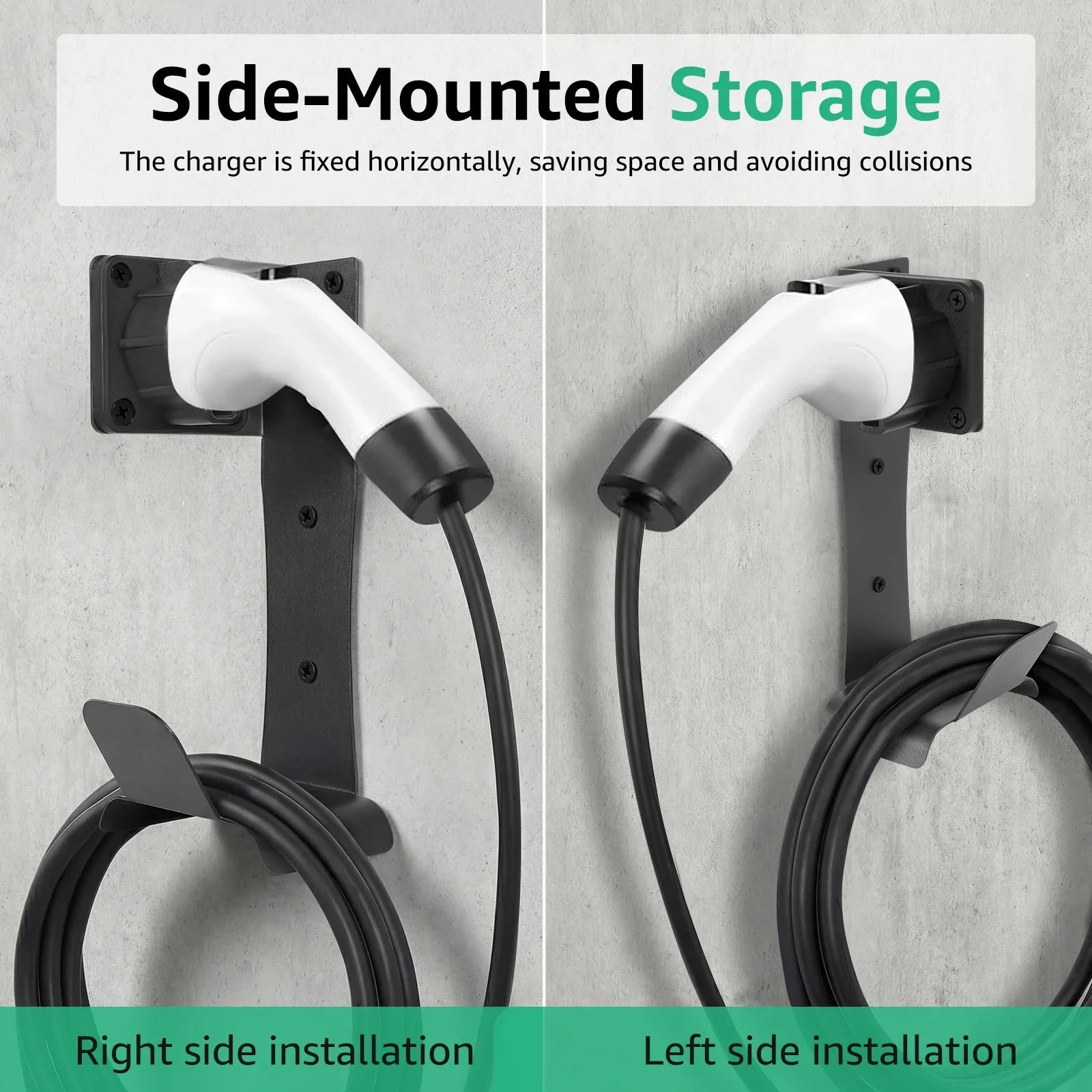 EV Charger Holder Wall Mount Bracket Electric Car Charging Cable Organizer Car Charger Cord Holder No Cable Cutting for Garage