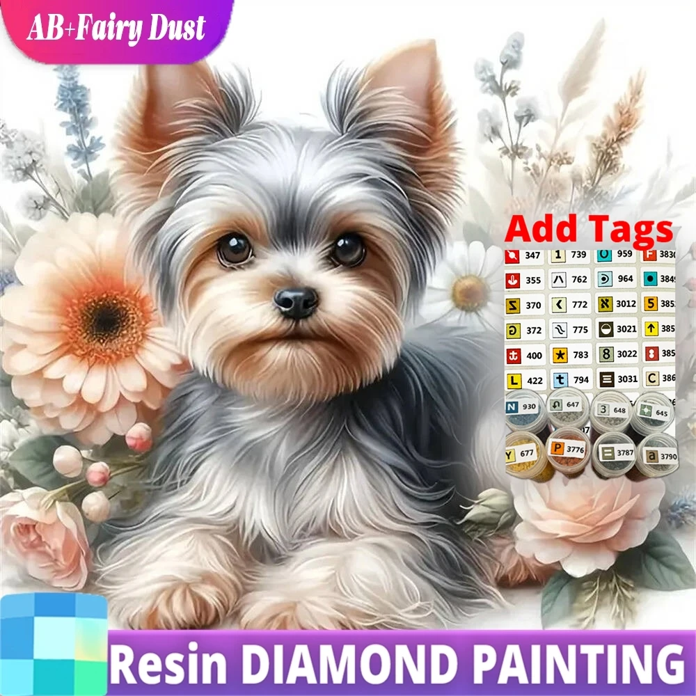 

Resin AB Fairy Dust Dog Diamond Embroidery Animal Painting Suitable For Beginners Diamond Mosaic Peony Flower DIY New Arrival Wa