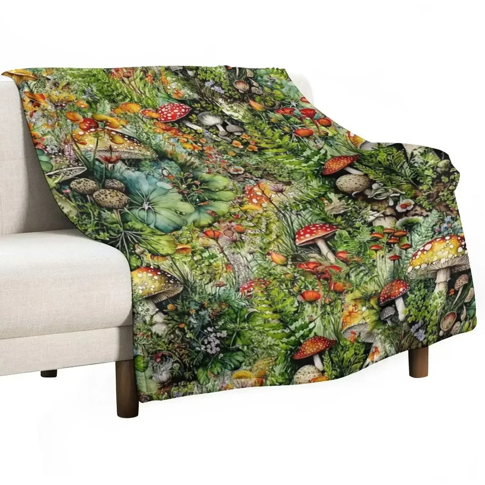 Amanita Mushrooms and Flowers Collage Throw Blanket Soft Big Luxury Thicken Moving Hairy Baby For Decorative Sofa Blankets