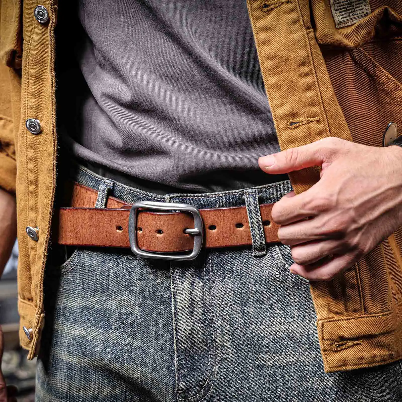 Vintage Echt leder Herren Rindsleder Gürtel Edelstahl Schnalle italienisches verdicktes Leder mit Geschenk box, ideale Wahl für Geschenk – Detail 8