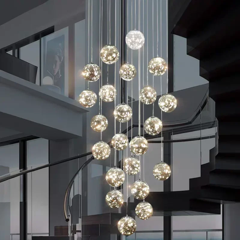 

Modern LED Glass Ball Dimmable Chandelier Staircase Lustre Living Room Chandelier Lustre Home Decoration Ceiling Chandelier