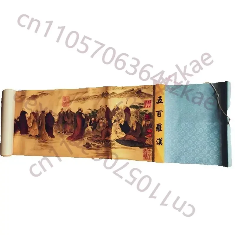 China Old long Scroll Painting,Ding Yunpeng's watercolor painting Five Hundred Arhats collectibles