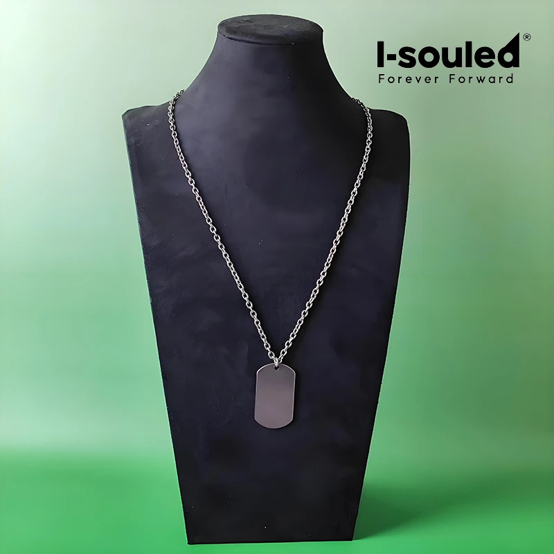 Titanium Dog Tag Necklace for Men Stone Washed Matte Military ID Tag Pendant Lightweight 19.7g Engravable Chain 65cm Jewelry