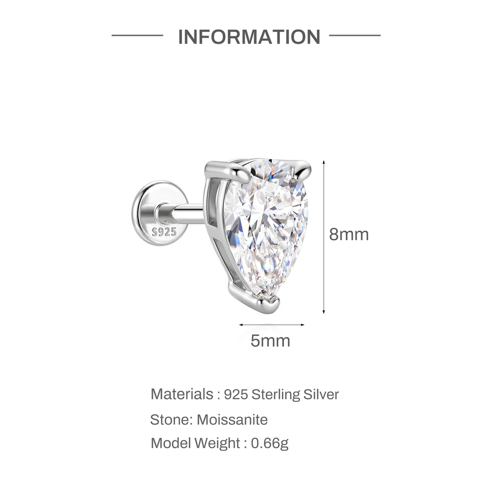 AIDE 925 Sterling Silber Klassischer Moissanit-Ohrstecker mit flacher Rückseite für Damen, 1 Karat, geometrische Form, Hochzeitsschmuck – Detail 7