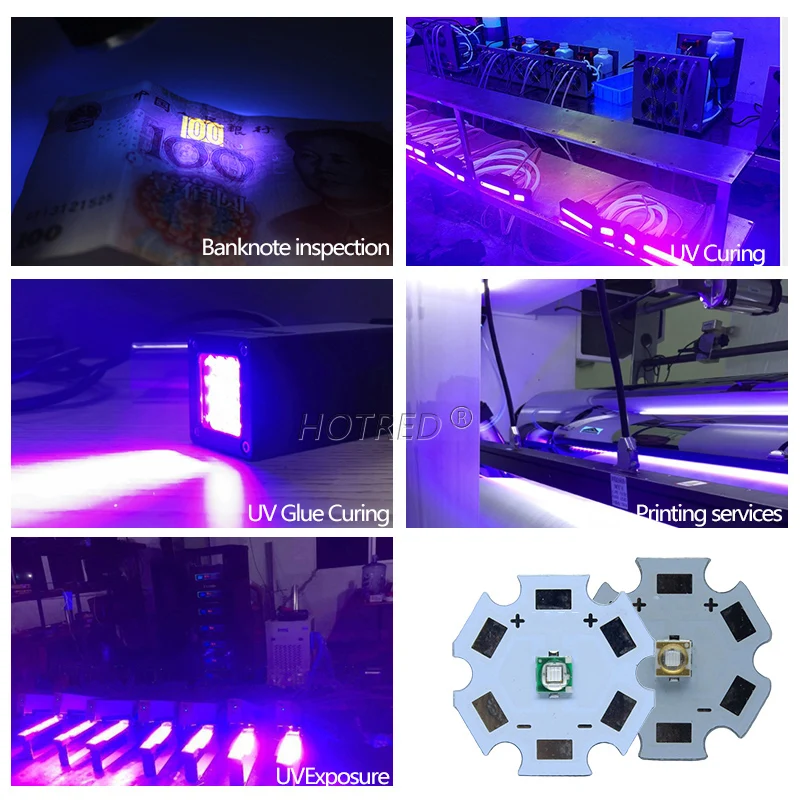 Perles lumineuses à puce haute puissance, ultra verre, diode violette, UV LED, 1W, 3W XPE 3535, 365nm, suspecnm, 385nm, 395nm, 400nm, 410nm, 430nm,