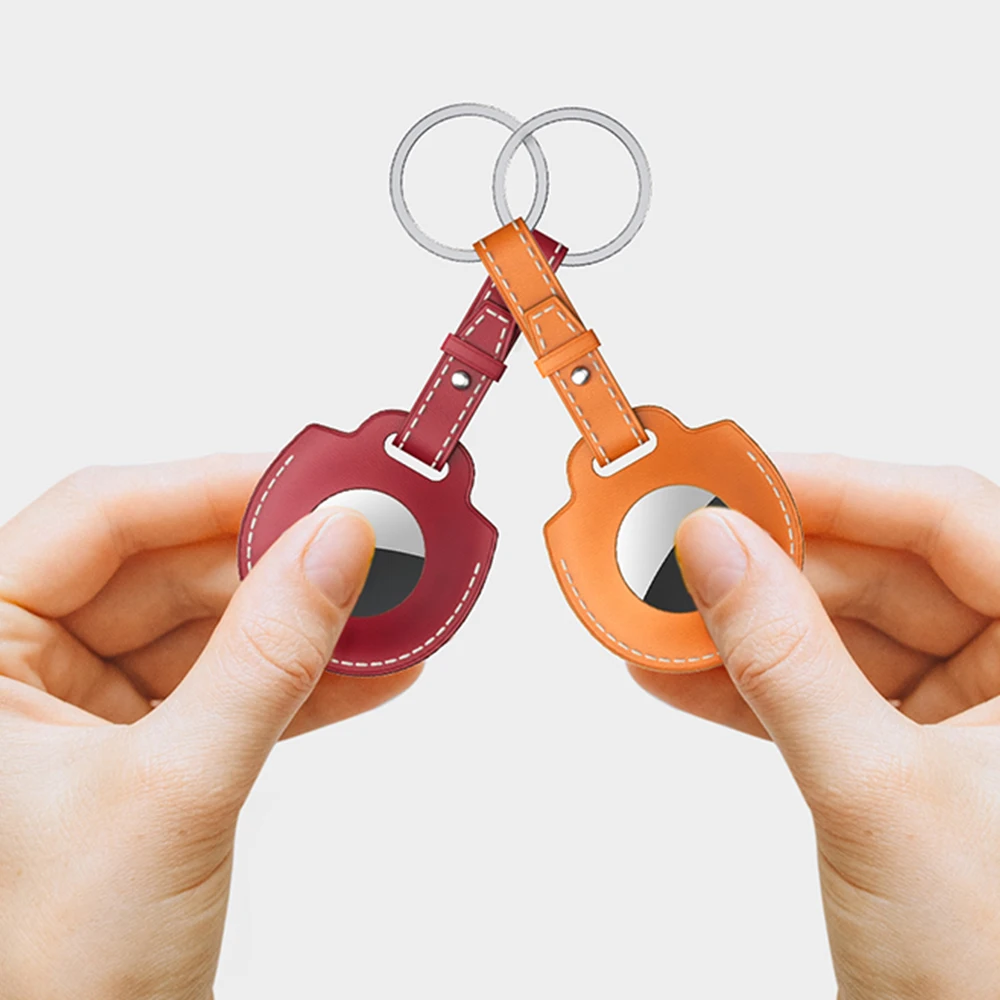 Leather AirTag Case Protector Cover Anti-Scratch Anti-Fall Sleeve Keychain Key Ring For Apple Air tag Tracker Device Shockproof