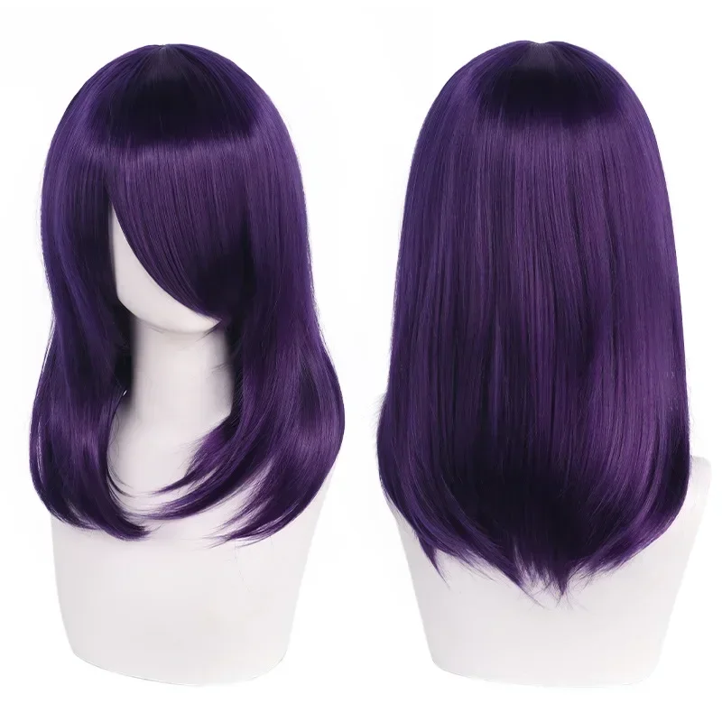 Neue 45cm Mittellange Anime Cosplay Perücke mit Pony in Blond, Schwarz, Weiß, Rot, Pink, Grün, Braun, Gold, Blau, Hitzebeständige Synthetische Haarperücken – Detail 12