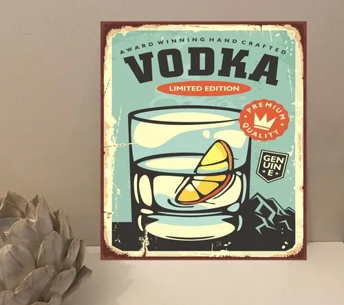 1x Vodka Rustic Retro Metal Plaque Sign Gift House Novelty (mt77) --Tin Sign