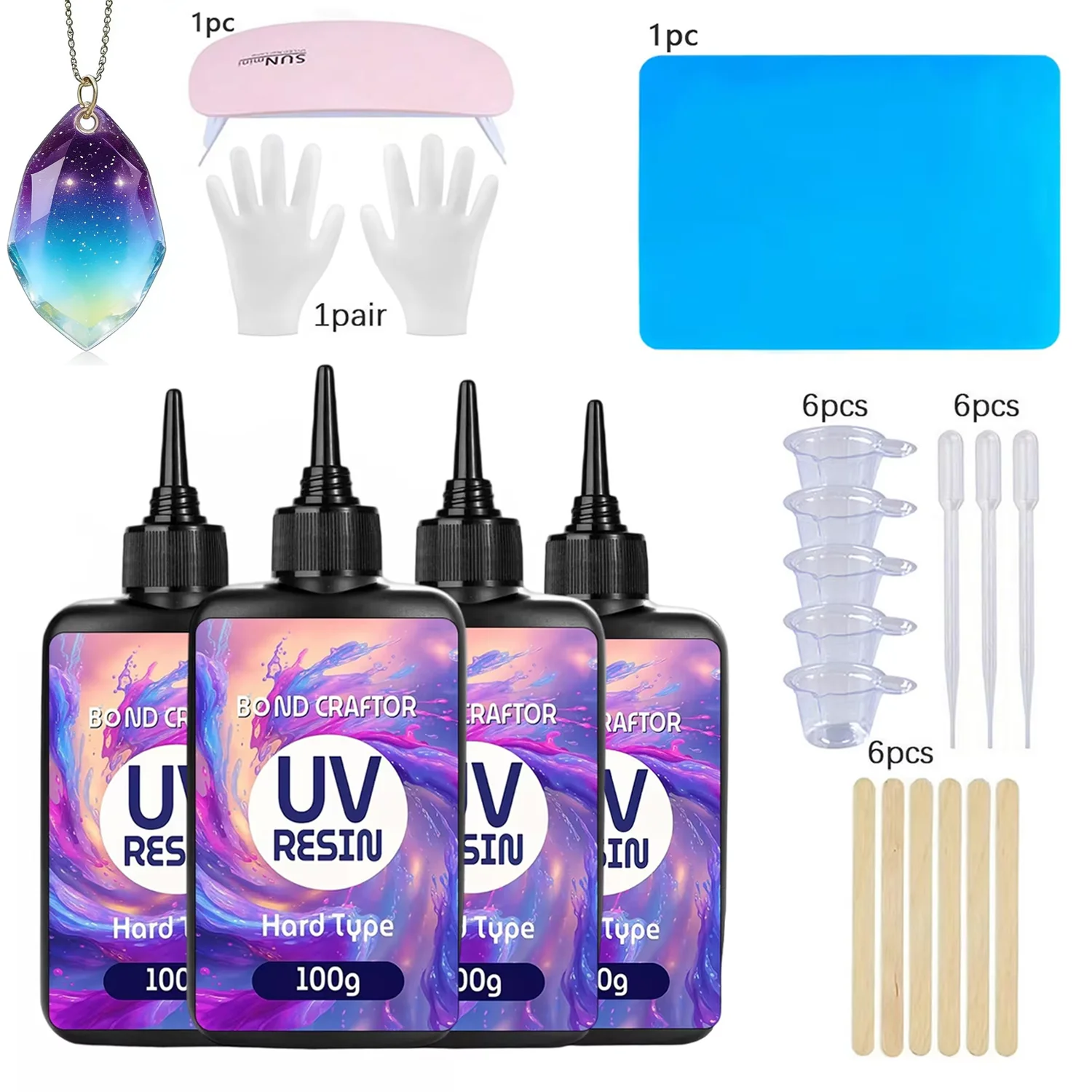

UV Resin 100-400g UV Resin Kit, Hard Type Crystal Clear Ultraviolet Curing UV Epoxy Resin for Craft Jewelry Making