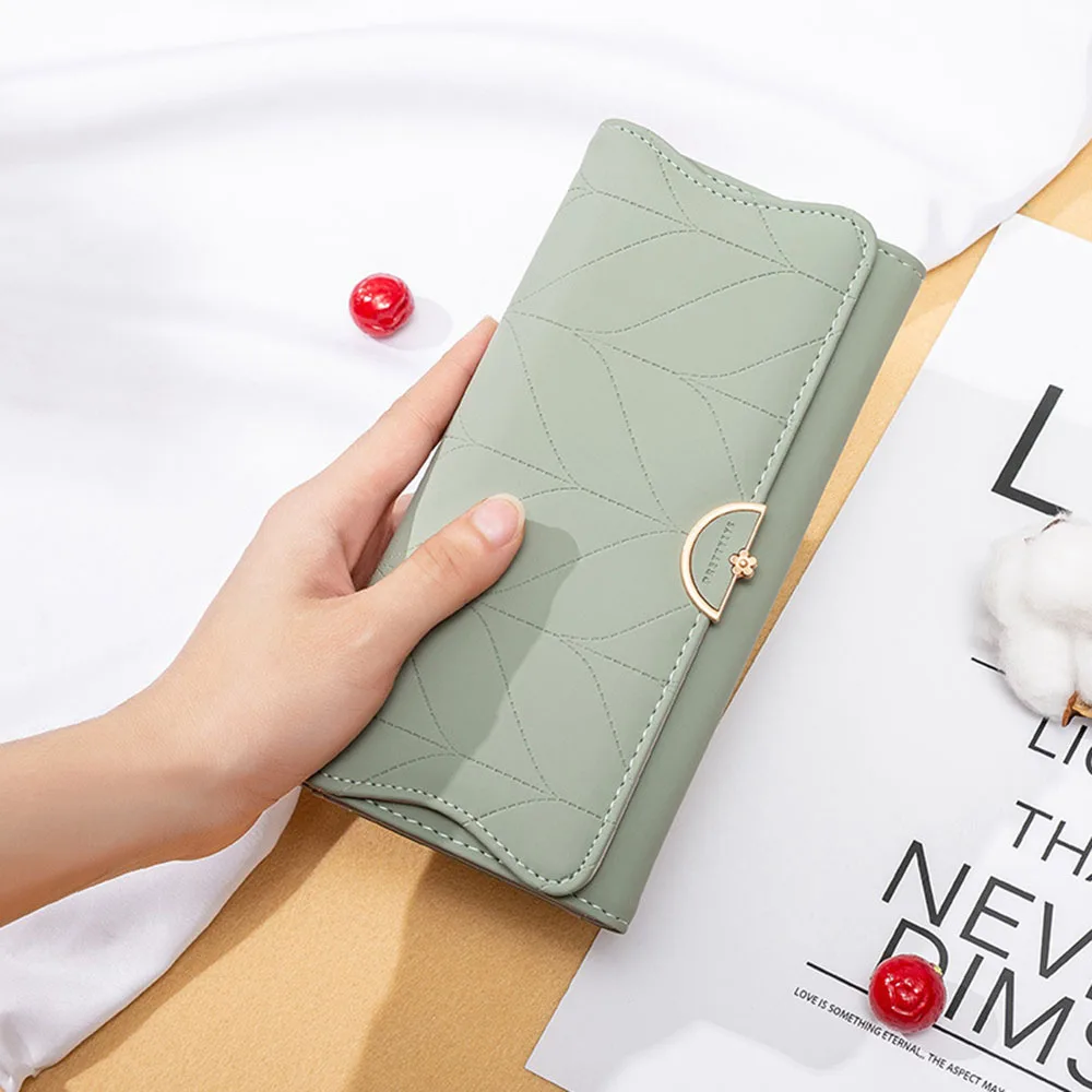 Hot Sale Women Long Wallet Luxury PU Leather Large Capacity Card Holder Coin Purse Simple Elegant Clutch Phone Wallet for Ladies