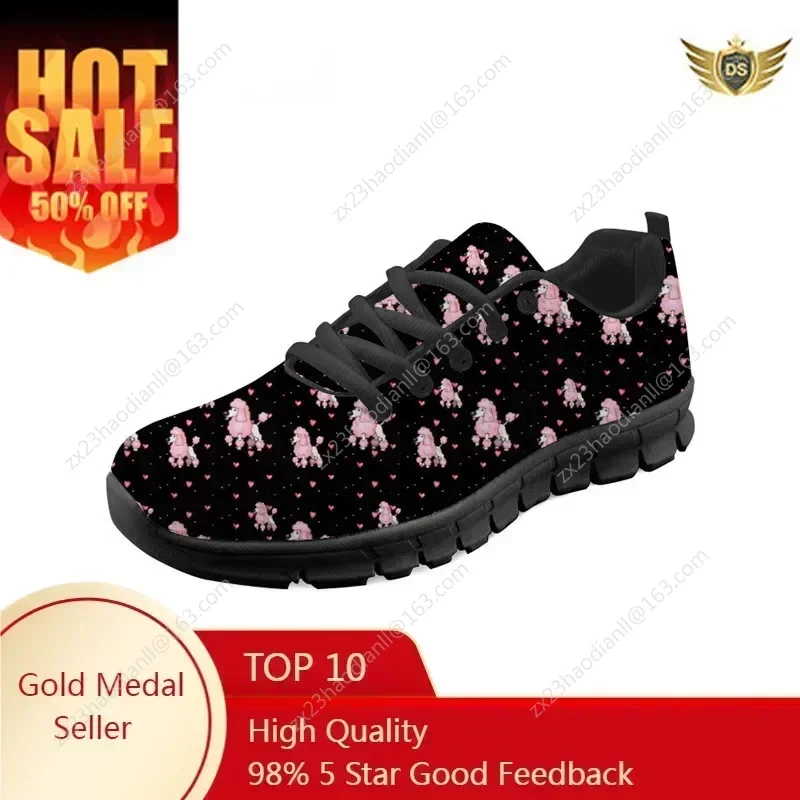 

Women's Spring Flats Poodle Printing Mesh Shoes Ladies Comfortable Sneakers For Females Lace-up Flat Shoes Footwear