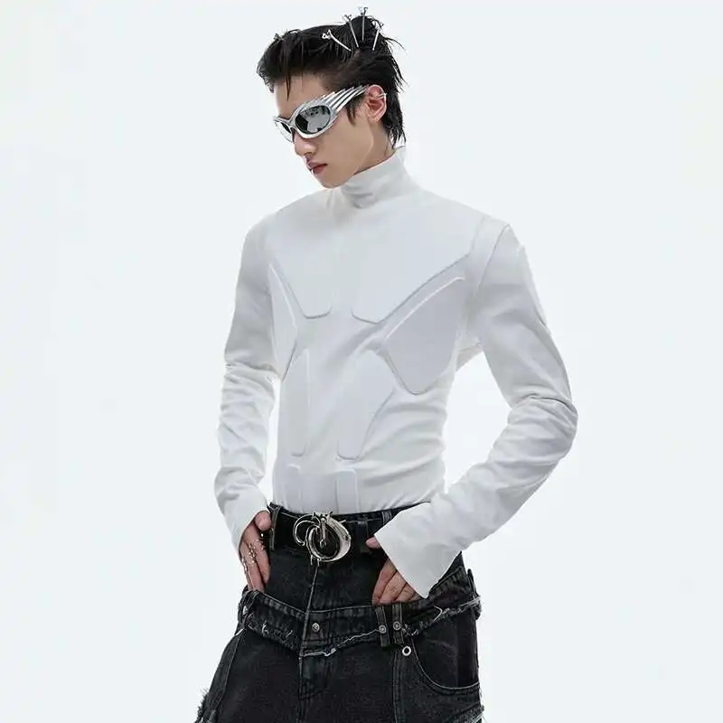LUZHEN 2025 New Stylish Three Dimensional Design Plain Long Sleeve T Shirts Trendy Streetwear Slim Fit Versatile Men Tops LZ4641