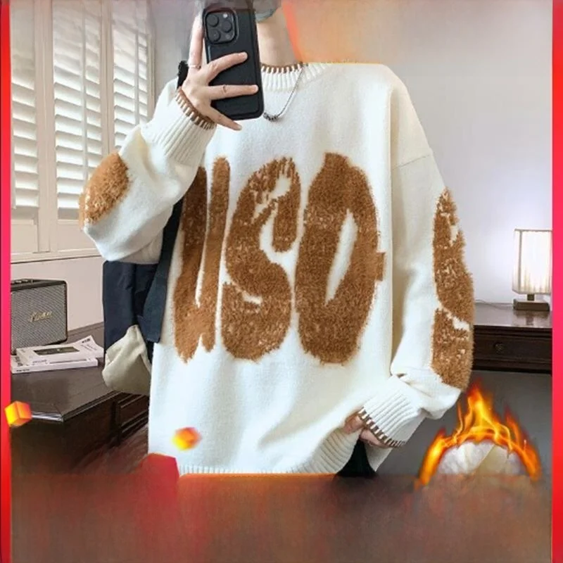 

Вязаный мужской свитер с флисовой подкладкой, легкий, модный, премиум-качества, для осени и зимы