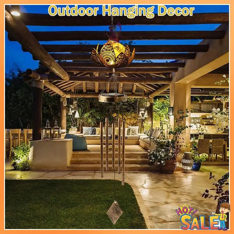 AB68 Campanas de viento solares de hadas para exteriores, regalo de jardinería colgante para todas las madres, mujeres, abuela, esposa, regalo de cumpleaños dorado