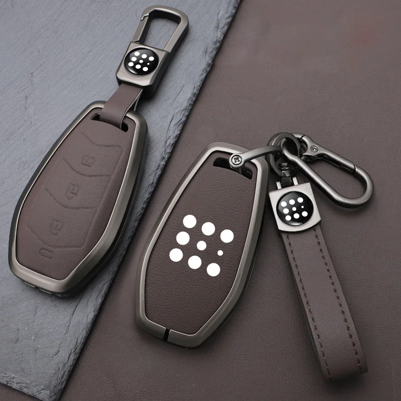 Metal Leather Car Key Case Cover Holder For Dongfeng fengguang Seres Evolute i-Space i-Pro Landian E5 CarProtection Shell 3