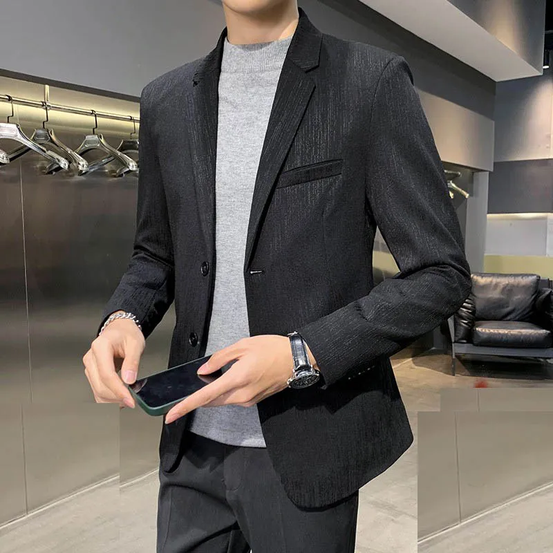 

Busin Casual Slim Fit Men's Suit Jaet Sli Korean Version No Ironing Required Spring Autumn New Arrival