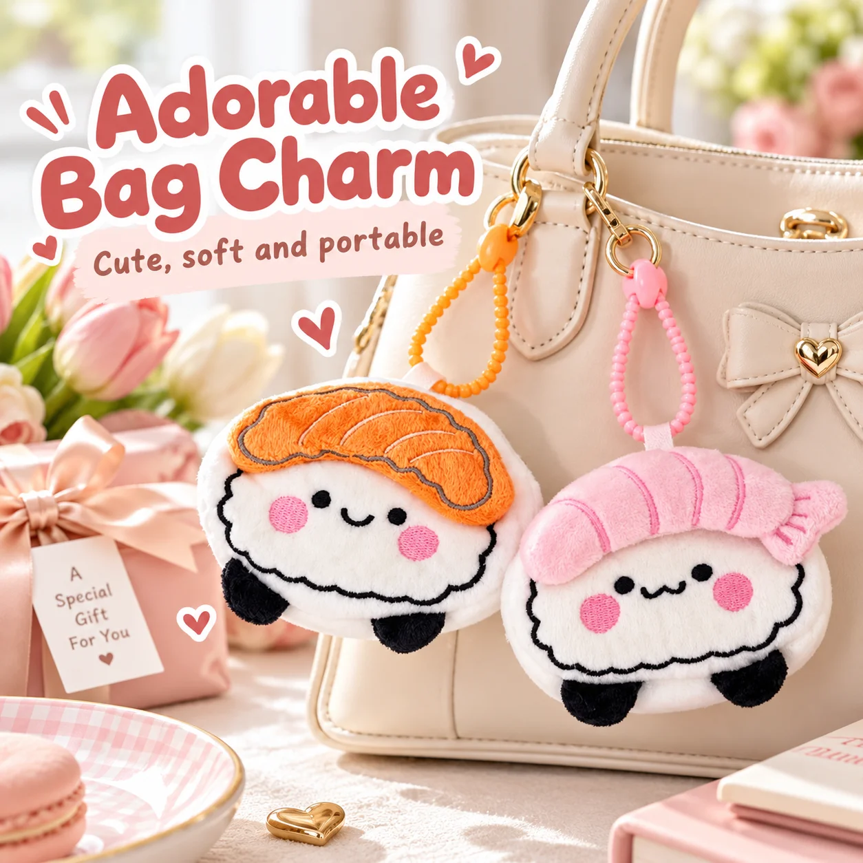 Sushi Plush Coin Purse Keychain, Cute Kawaii Pendant, Versatile Bag Charm Accessory