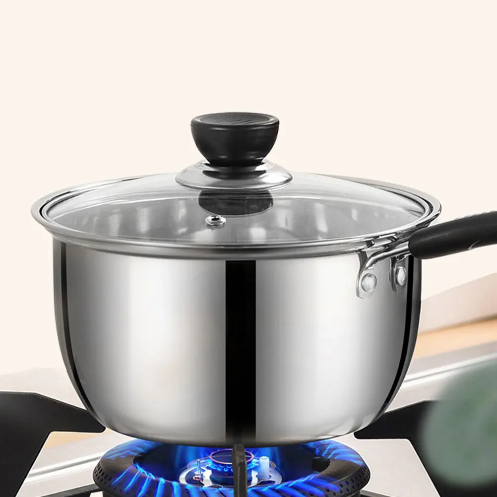 

Thickened Milk Pot Nonstick Saucepan With Lid Heat Resistant Long Handle Easy Clean Stainless Steel Small Cooking Pot For