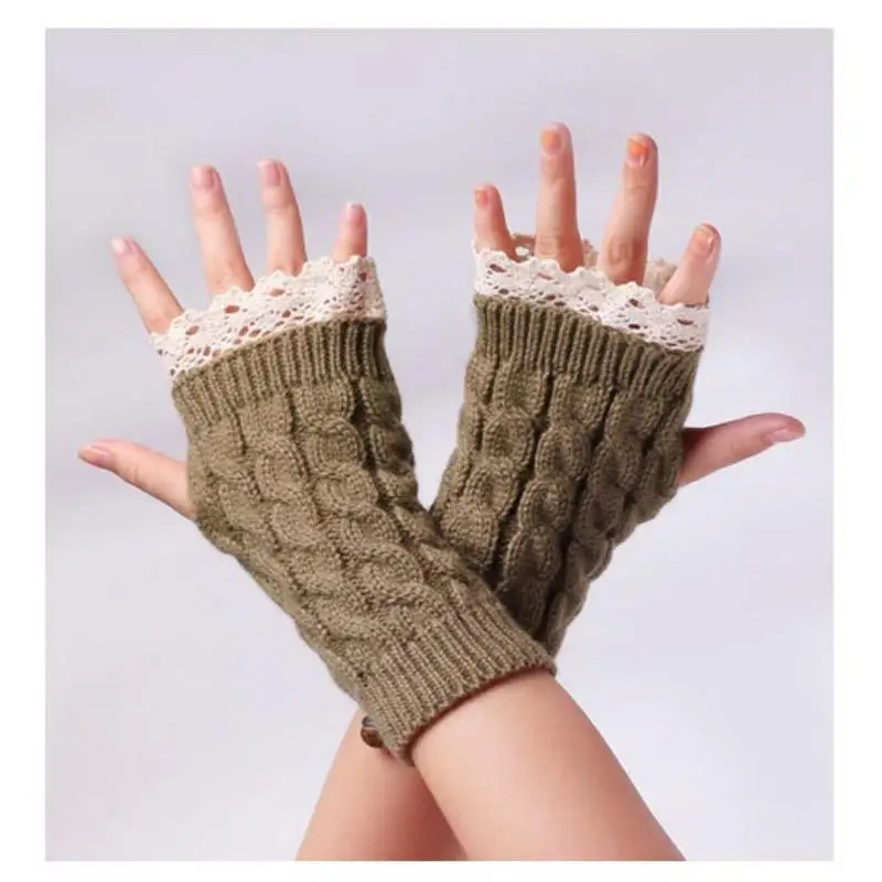Knitted gloves Pretty Lace Lace Sleeve Wrist Wristlet Winter Women's Warm Japan and South Korea Knitted Half Finger Gloves