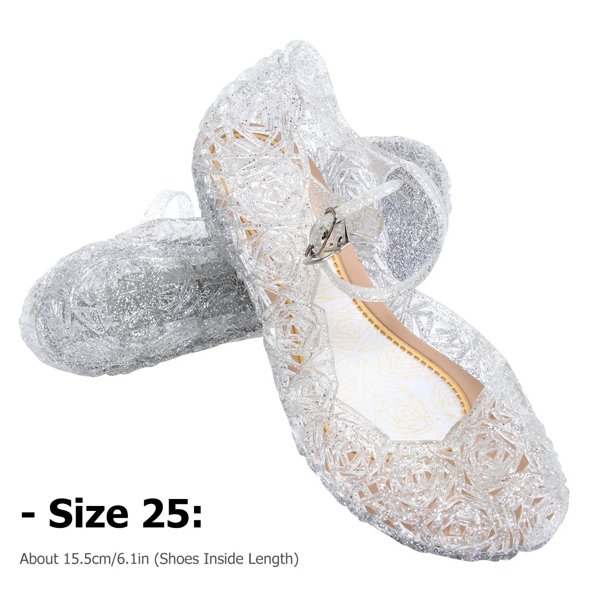 1 par de sandálias para meninas, material pvc confortável, alça ajustável, charmoso design de princesa, presente de festival de aniversário, tamanho 29 branco