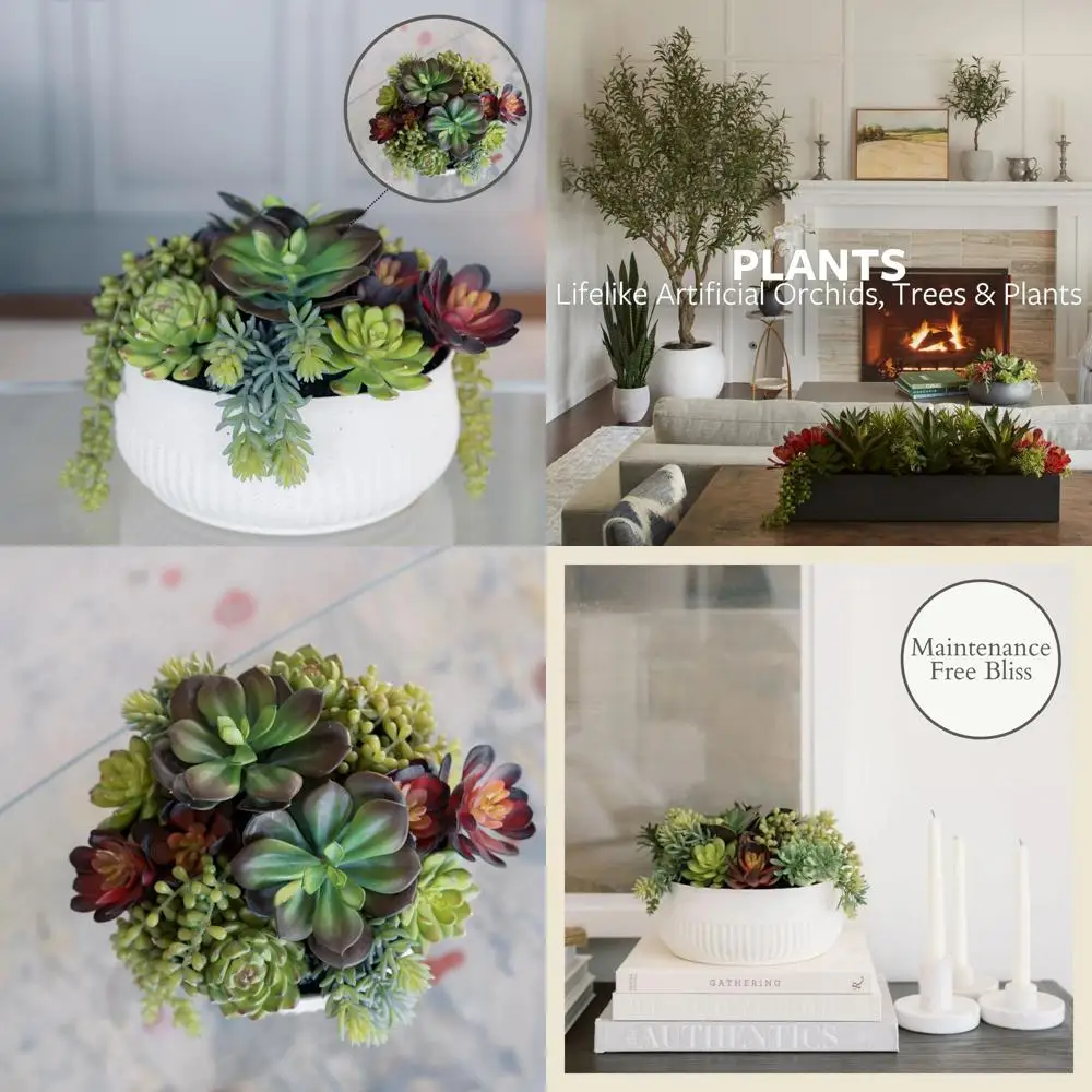 

12 Elegant Faux Succulent Arrangement - Premium Artificial Indoor Plant with White Pot, Adds Natural Charm to Home Decor