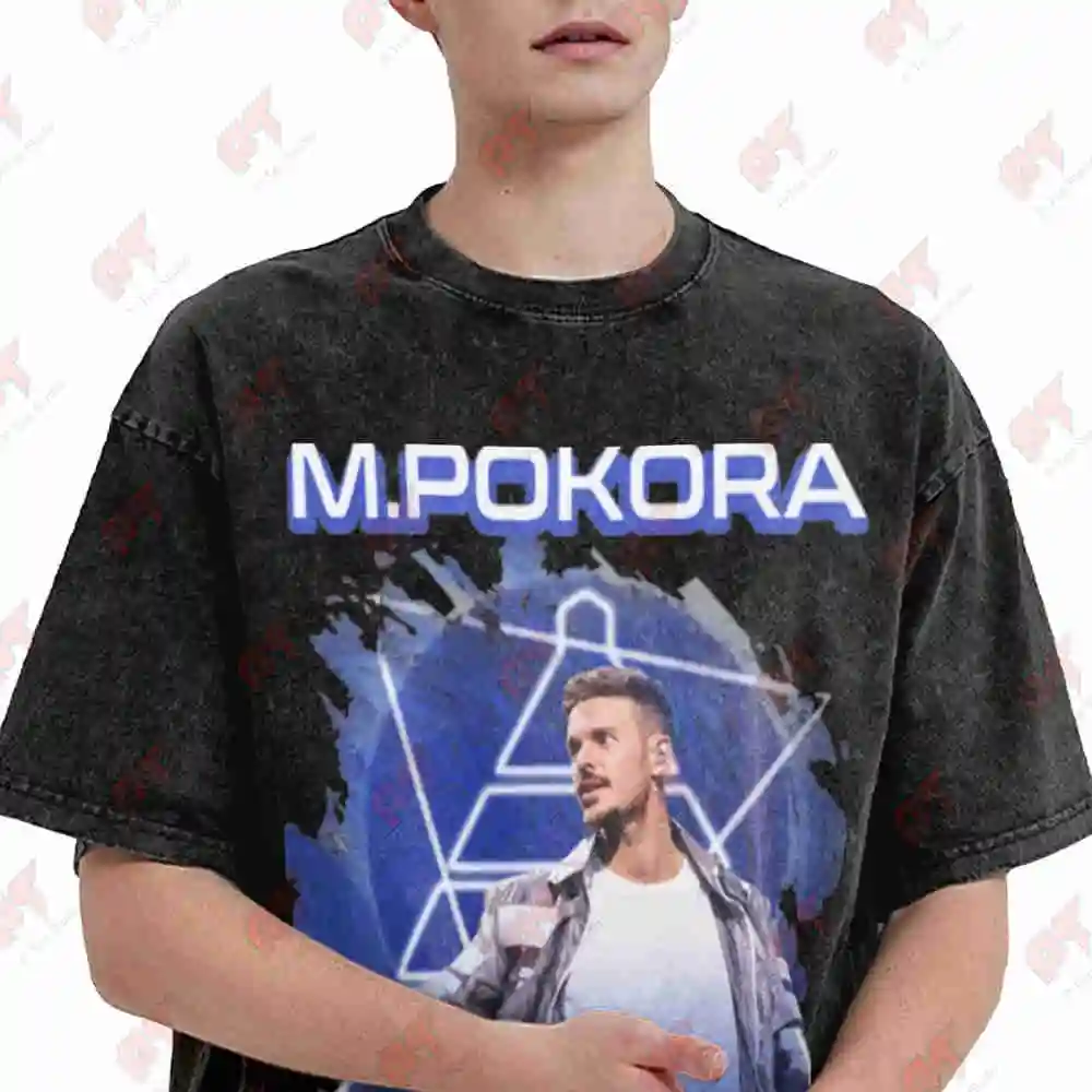 M Pokora Concert Autographed Tour Pyramid Logo Vintage Washed Tee Pure Cotton T-Shirt