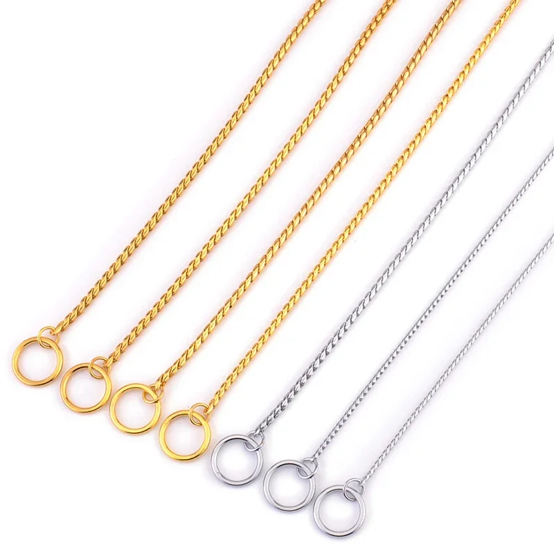 7 Size Gold Silver Stainless Steel P Chain Snake Chain Dog Harness Twisted Necklace Pet Show Training Choker Collars Dog Leash