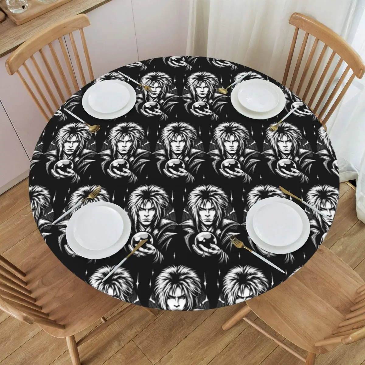 Jareth The Goblin King Labyrinth It's Only Forever Waterproof Round Tablecloth Table Cloth for Kitchen Events Dining Table Cover