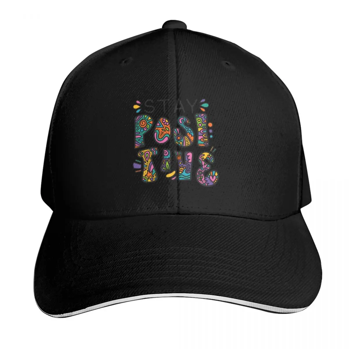 Stay Positive Colorful Doodle Baseball Cap Cotton Twill Breathable Contrast Two Tone Brim Snapback Flat Bill