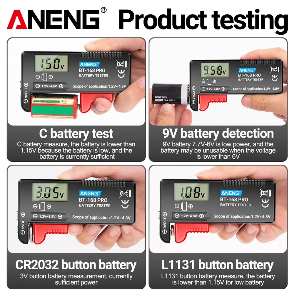 Battery Capacity Testers ANENG 168 PRO  Universal battery tester analyzers A  AA  AAA 9V 1.5V Lithium Button Cell 18650 Tester