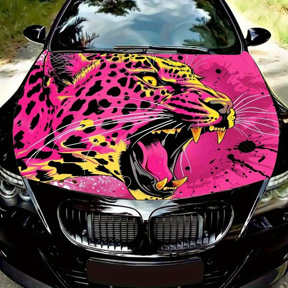 

Roaring Leopard Sticker For Car Hood - High Quality Heat Resistant Vinyl, Pink Roaring Leopard Design For Cars, Trucks, SUVs - C