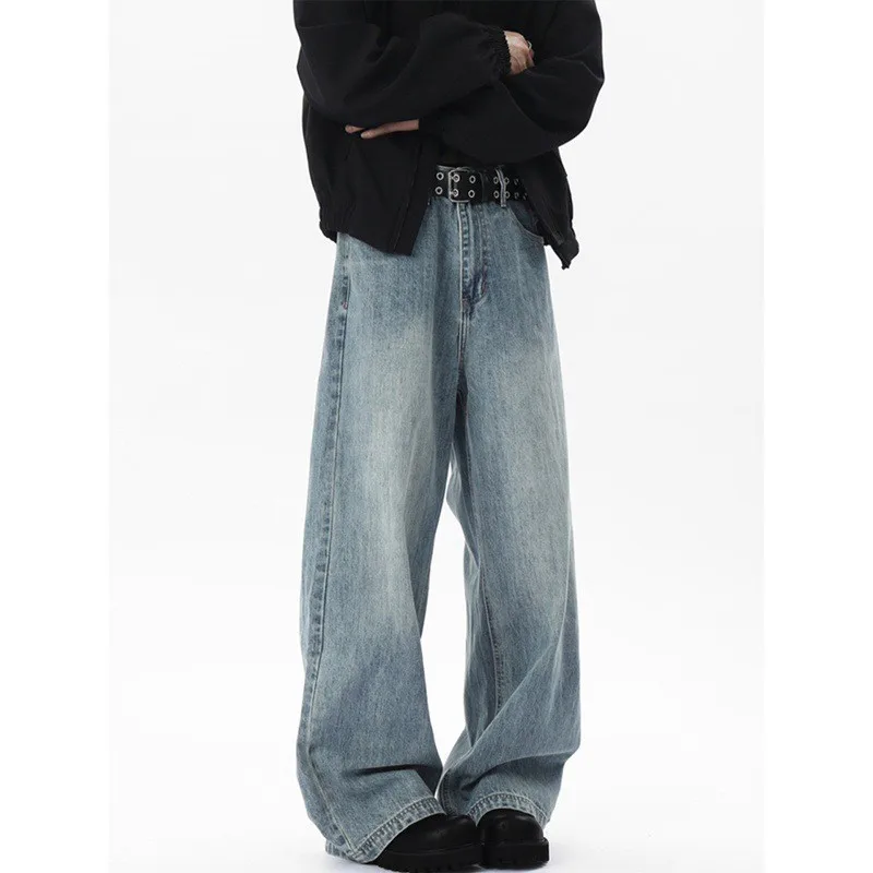 بنطلون جينز رجالي فضفاض مستقيم الساق من American Cleanfit متوسط الخصر وواسع الساق بنطلون مريح غير مكي #4