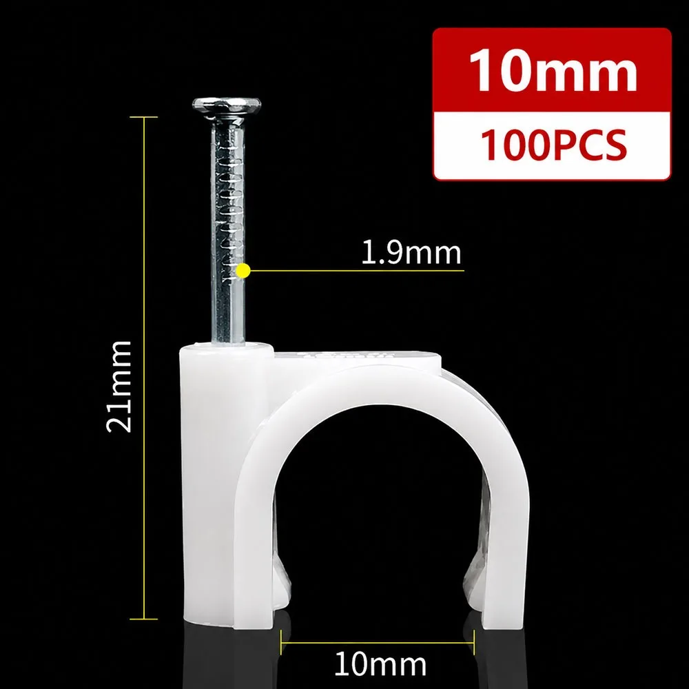 100Pcs 4-20mm Cable Clips Steel Nails Plastic Metal Wire Clips Cable Management Smooth Shank Coaxial Nail Clamps