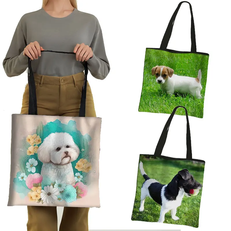 Jack Russell Terrier / Bichon Frise Print Handbags Dachshund Ladies Casual Shopping Bag Girls Like Dogs Shoulder Bags for Travel