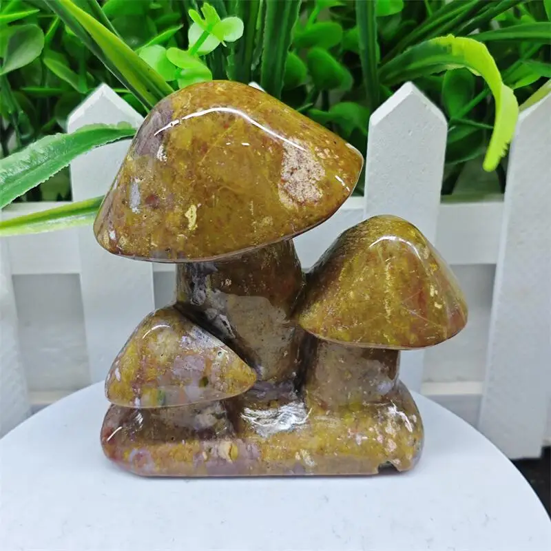 

Natural Ocean Jasper Mushroom Carving Reiki Healing Fengshui Stone Gift Home Office Decoration Gift 1PCS