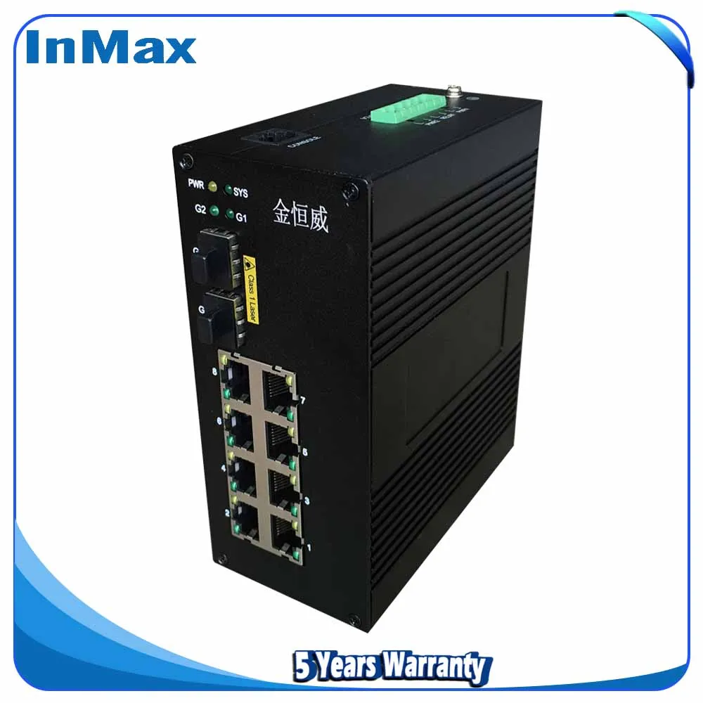 InMax Manufacturer DIN Rail Switch مُدار صناعيًا، 2 فتحة جيجابت SFP و8 10/100/1000M PoE RJ45 Port P610A