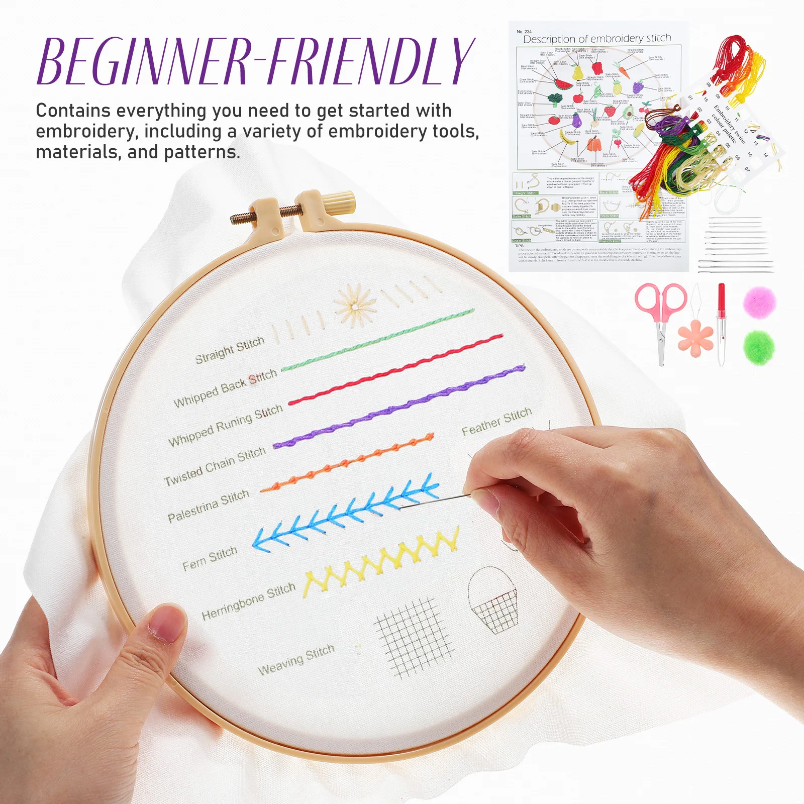 

1Set Embroidery Kit for Beginners Includes Frame Patterns Threads Beginner Embroidery Set Easy to Follow Instructions Craft
