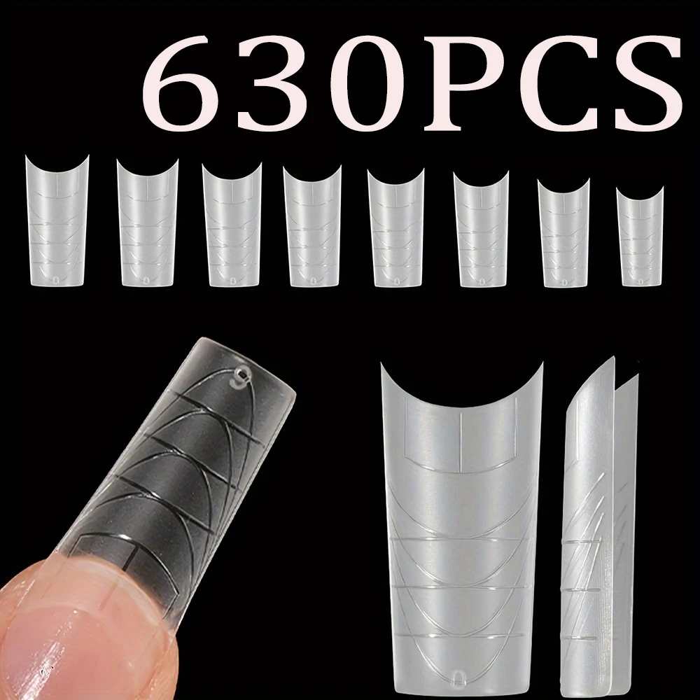 630Pcs Long Clear Coffin Nails Tips, Extra Long No C Curve Half Cover Coffin Nail Tips for Acrylic Nails Professional,