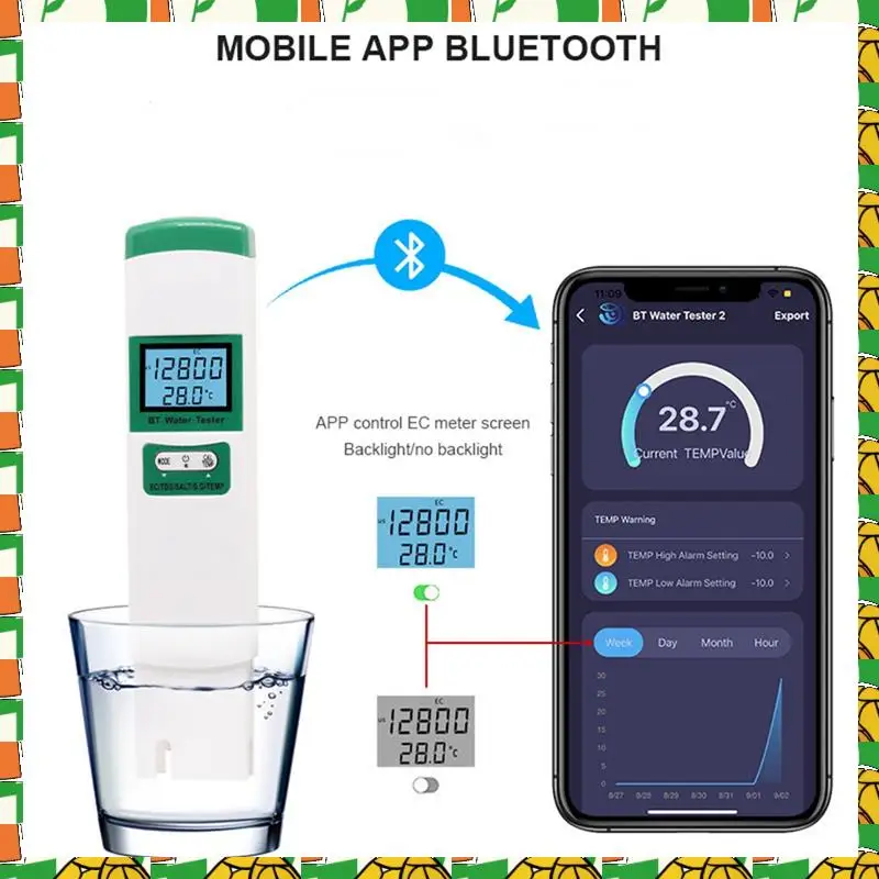 

1 PCS 5-In-1 Water Quality Tester EC TDS SALT SG TEMP Digital Detector White & Green Portable Bluetooth Water Quality Tester