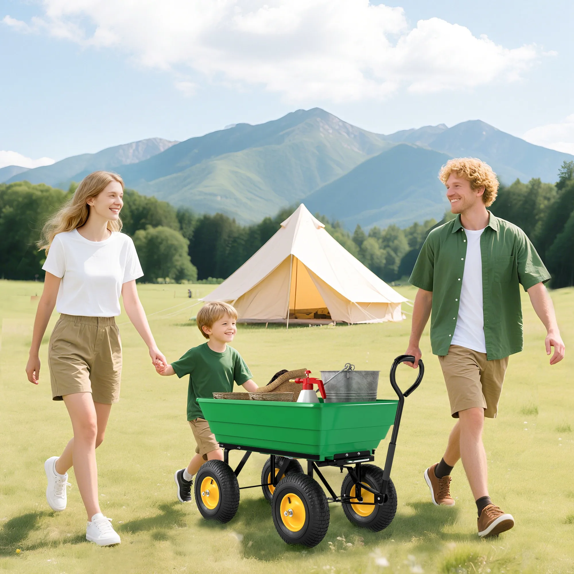 New Garden Heavy Duty Utility 4 Wheel Trolley Cart Dump Wheelbarrow Tipper Truck