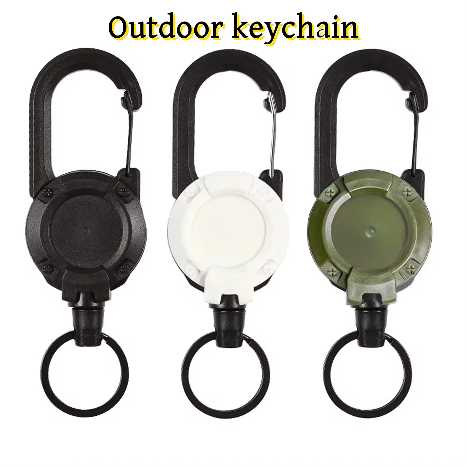 1pcs Heavy Duty Retractable Pull Badges ID Reel Carabiner Key Chain Steel Wire Rope Buckle Key Holder Outdoor Keychain Tools