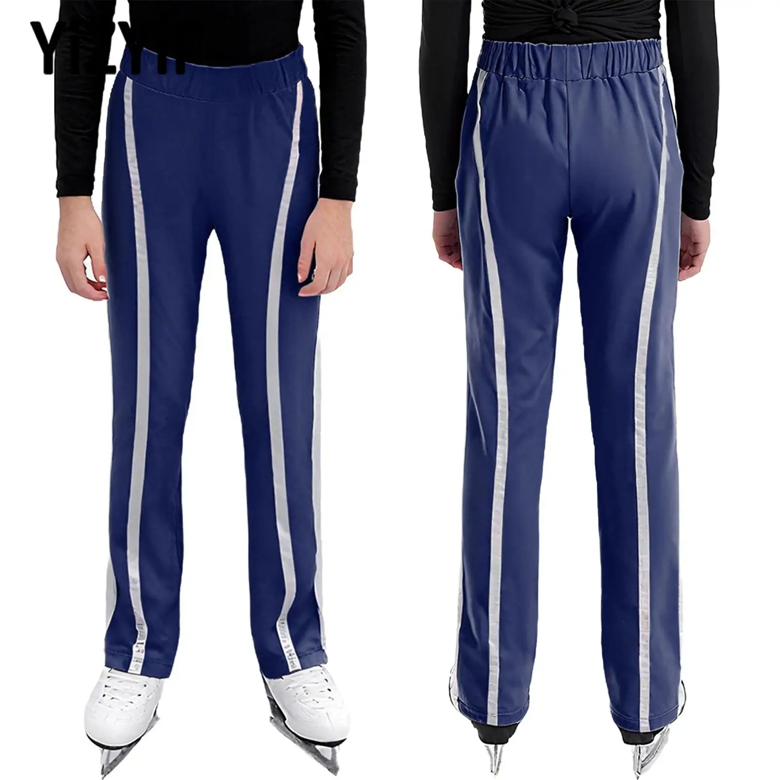 

Костюм для фигурного катания для мальчиков, плотные дышащие эластичные полосатые танцевальные спортивные штаны для подростков, танцевальные костюмы для катания на коньках