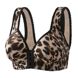 Women's Breathable Side-lifting Maternity Underwear Leopard Print Large Size Ultra-thin No Underwire Front-closure Bra